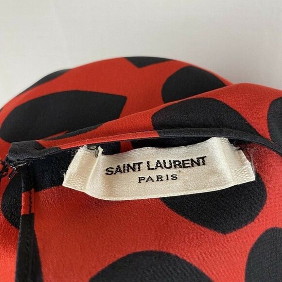 YVES SAINT LAURENT Blouse 6 Womens Hearts Black Red Short Sleeves Cinched Waist - Picture 7 of 11
